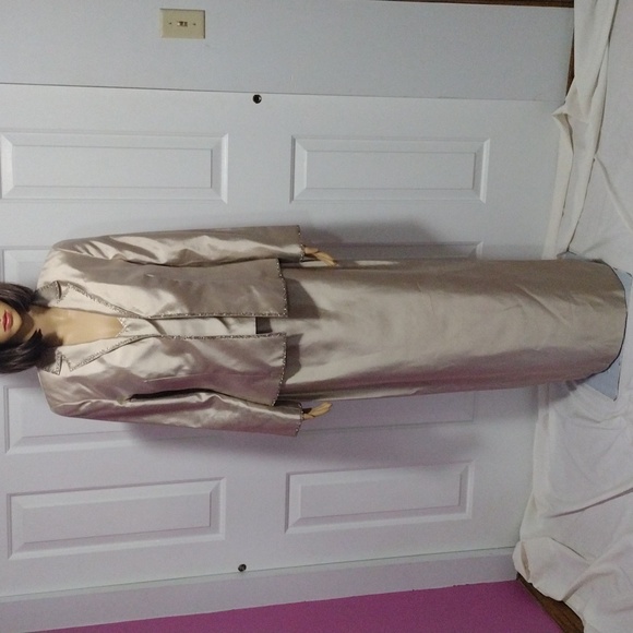 Silk Cocktail Dress 3 Piece Evening Gown Beaded Silk Blazer Vest Long Skirt Sz 6 - Picture 15 of 15